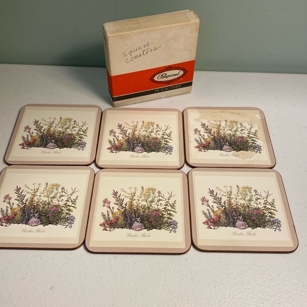 Vintage Pimpernel “Garden Herbs” Square Cork Backing Coasters